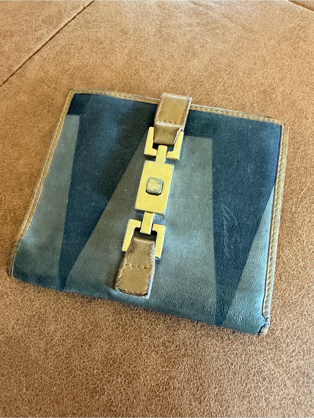 Leather Mens Clutch Wallet in Black and Brown with Gold Hardware